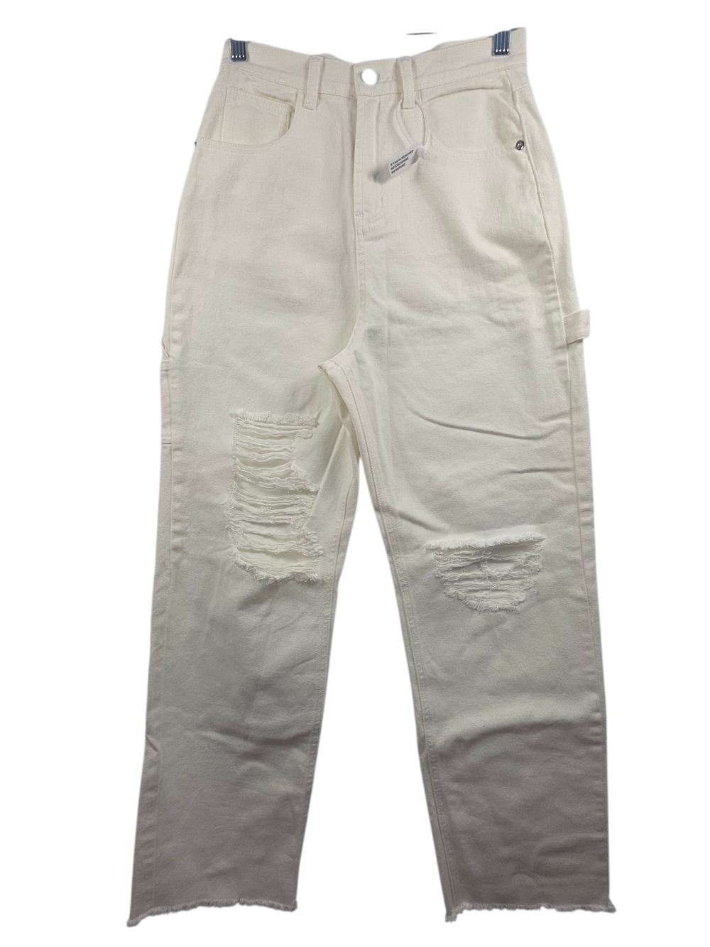The Kript White Distressed Straight Leg Jeans High Rise Raw Hem Cotton Size S